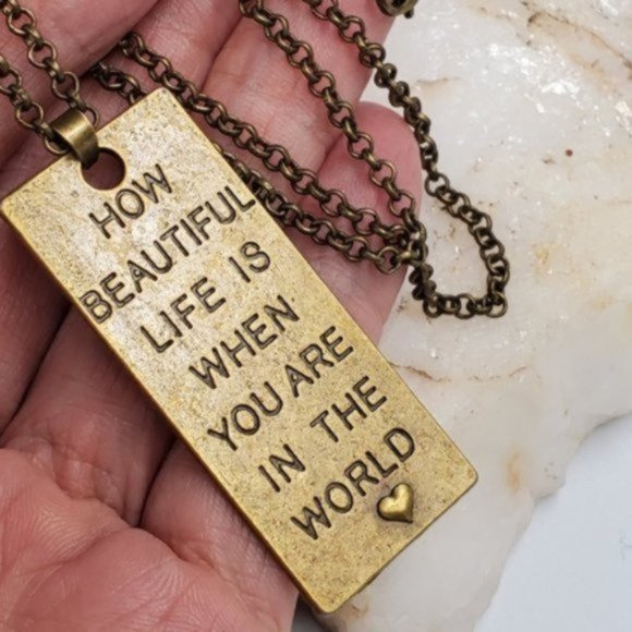 FP Jewelry Bronze Antique Gold Necklace Graphic Bar Pendant Standard Chain - Picture 2 of 5